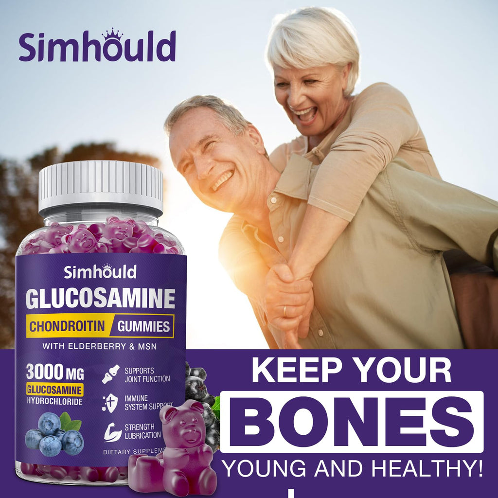 Simhould 2 Packs Glucosamine Chondroitin Gummies - 3000MG Extra Strength Joint Support Supplement with MSM & Elderberry, Flexibility, Antioxidant Immune Support - FENGGESTORE20