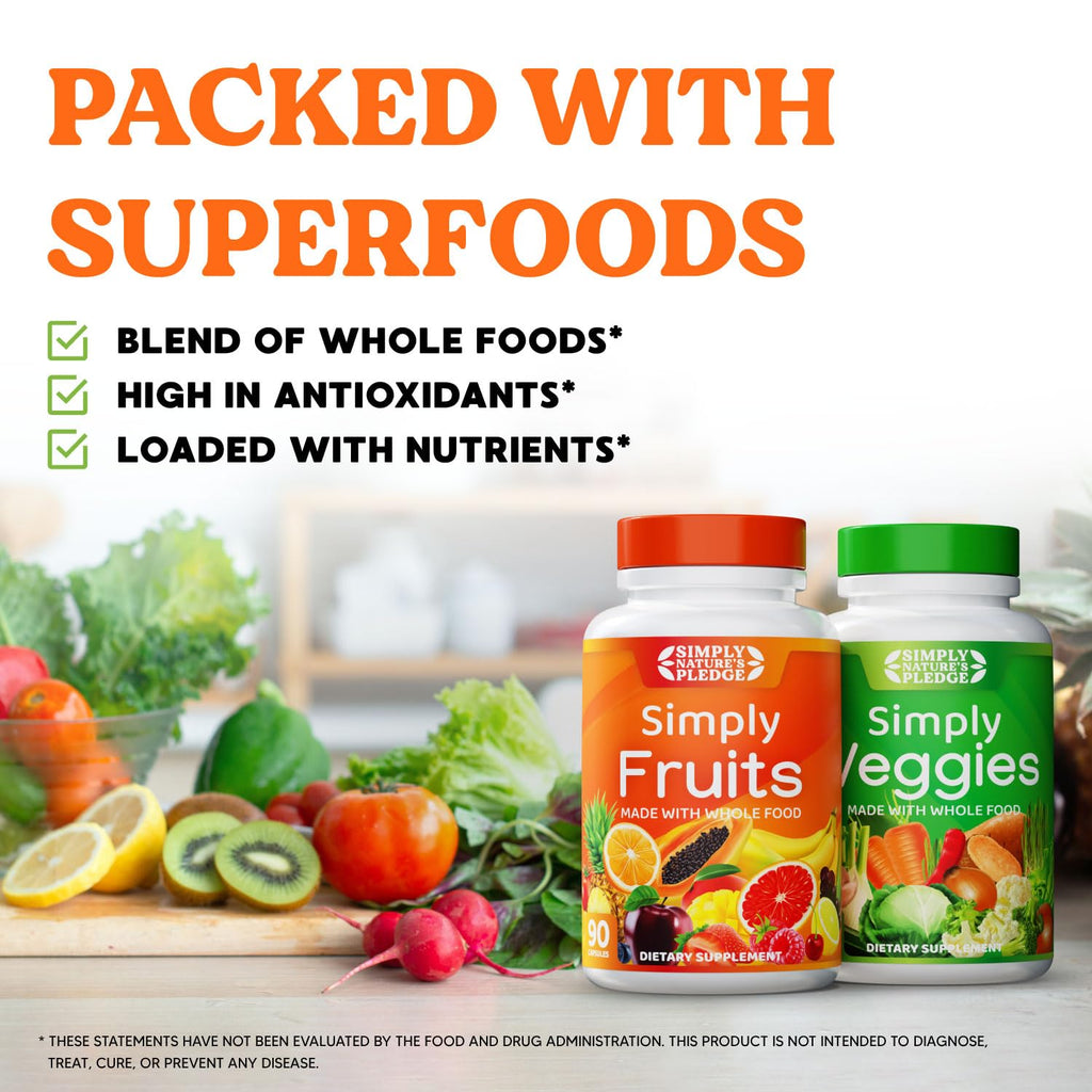 Simply Nature's Pledge - Packed with Over 40 Different Fruits & Vegetables - Made with Whole Food Superfoods - with High Beta Carotene – 100% Soy Free - 90 Count (Pack of 2) - FENGGESTORE20