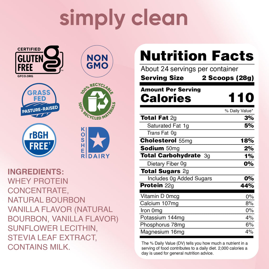 simply tera's Pure Whey Protein Powder - Grass Fed Vanilla Whey Protein Powder, Clean, Made Without Artificial Sweeteners, Non-GMO, Kosher, rBGH-Free, Soy-Free - 24 Oz - FENGGESTORE20
