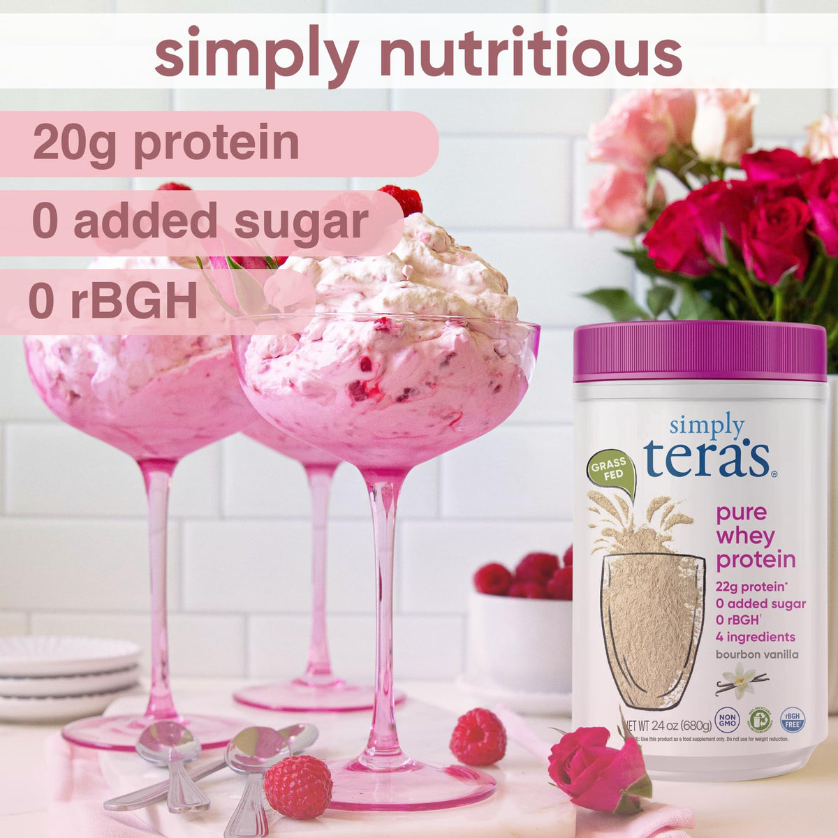 simply tera's Pure Whey Protein Powder - Grass Fed Vanilla Whey Protein Powder, Clean, Made Without Artificial Sweeteners, Non-GMO, Kosher, rBGH-Free, Soy-Free - 24 Oz - FENGGESTORE20
