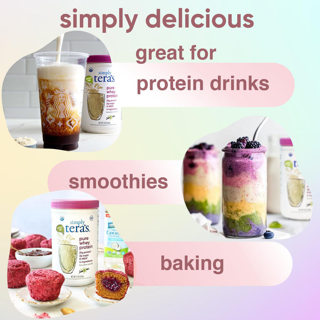 simply tera's Pure Whey Protein Powder - Grass Fed Vanilla Whey Protein Powder, Clean, Made Without Artificial Sweeteners, Non-GMO, Kosher, rBGH-Free, Soy-Free - 24 Oz - FENGGESTORE20