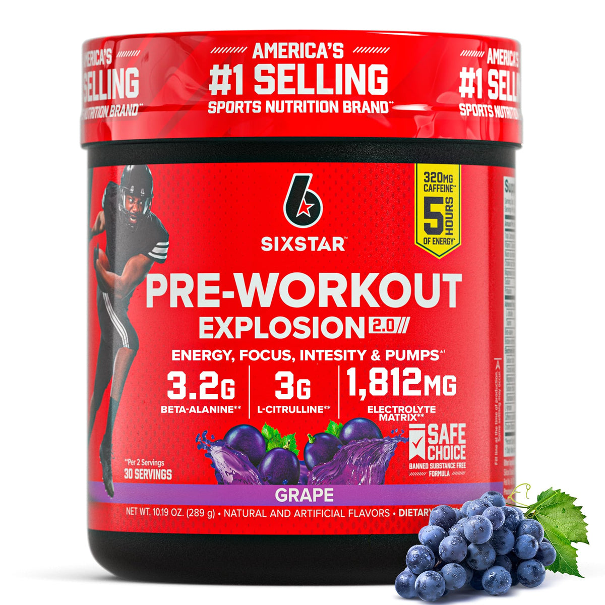 Six Star Pre-Workout Explosion, Grape (30 Servings) - Preworkout Energy Powder Supplement for Men & Women - Workout Drink Mix with L-Tyrosine & Beta Alanine - FENGGESTORE20
