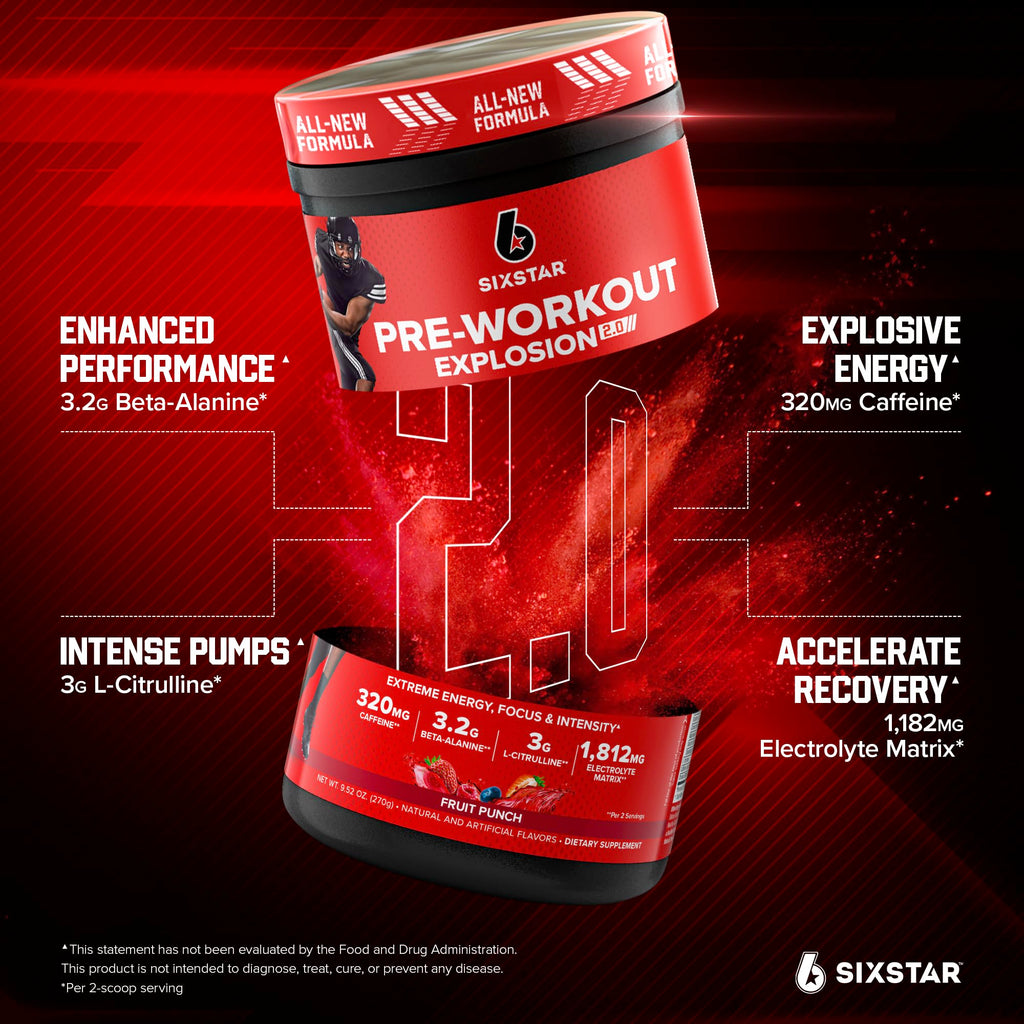 Six Star Pre-Workout Powder for Men & Women, Fruit Punch (30 Servings) - Preworkout Explosion 2.0 Energy Powder Drink Mix with Beta-Alanine & Caffeine - FENGGESTORE20