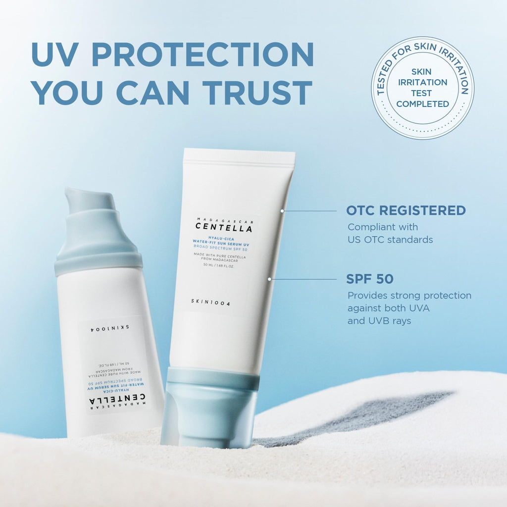SKIN1004 Centella Hyalu-Cica Water-Fit Sun Serum UV, Korean Sunscreen SPF 50, Centella Sunscreen, Travel Essentials - FENGGESTORE20