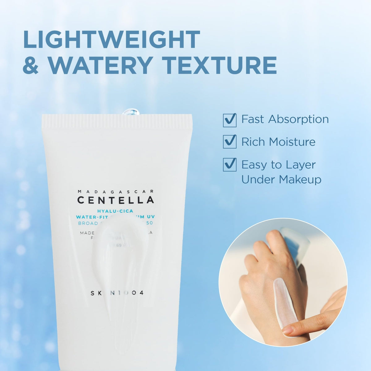 SKIN1004 Centella Hyalu-Cica Water-Fit Sun Serum UV, Korean Sunscreen SPF 50, Centella Sunscreen, Travel Essentials - FENGGESTORE20