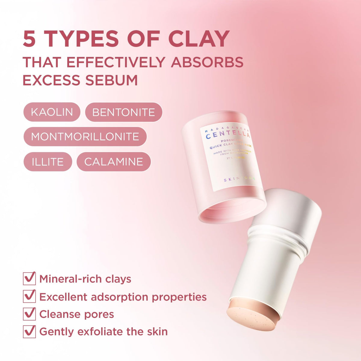 SKIN1004 Poremizing Quick Clay Stick Mask, Face Mask Skincare for Pore Minimizing, Facial Clay Mask with Centella, Pore Minimizer for Sebum Control - FENGGESTORE20