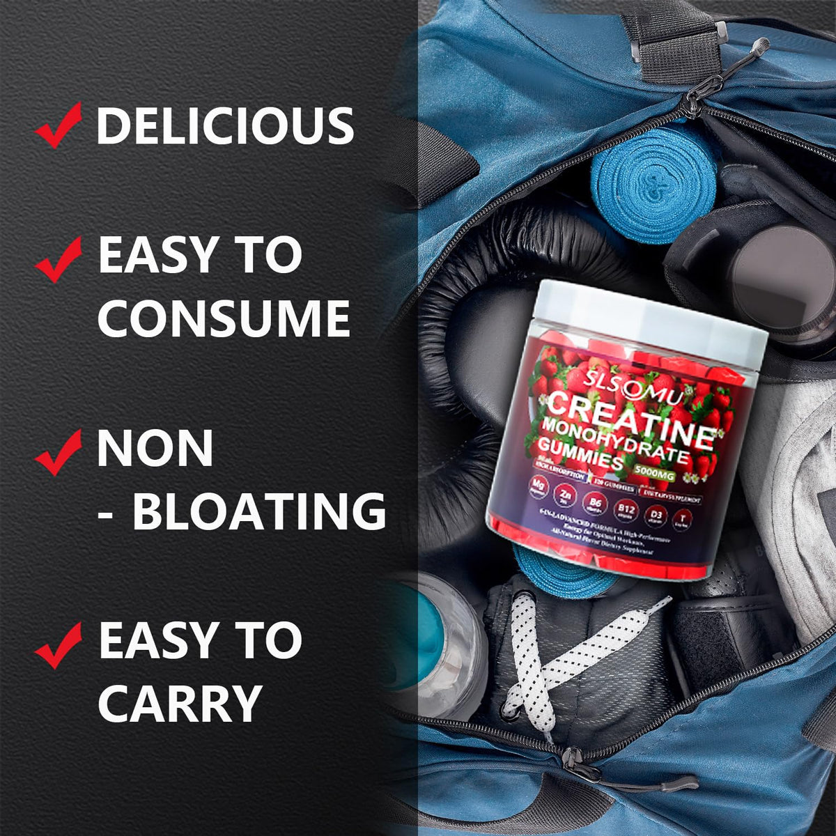 Slsomu Creatine Gummies for Women, 5000mg Pre-Workout Muscle Strength & Energy Support, 0 Sugar Creatine Gummy with L-Taurine, Zinc - FENGGESTORE20