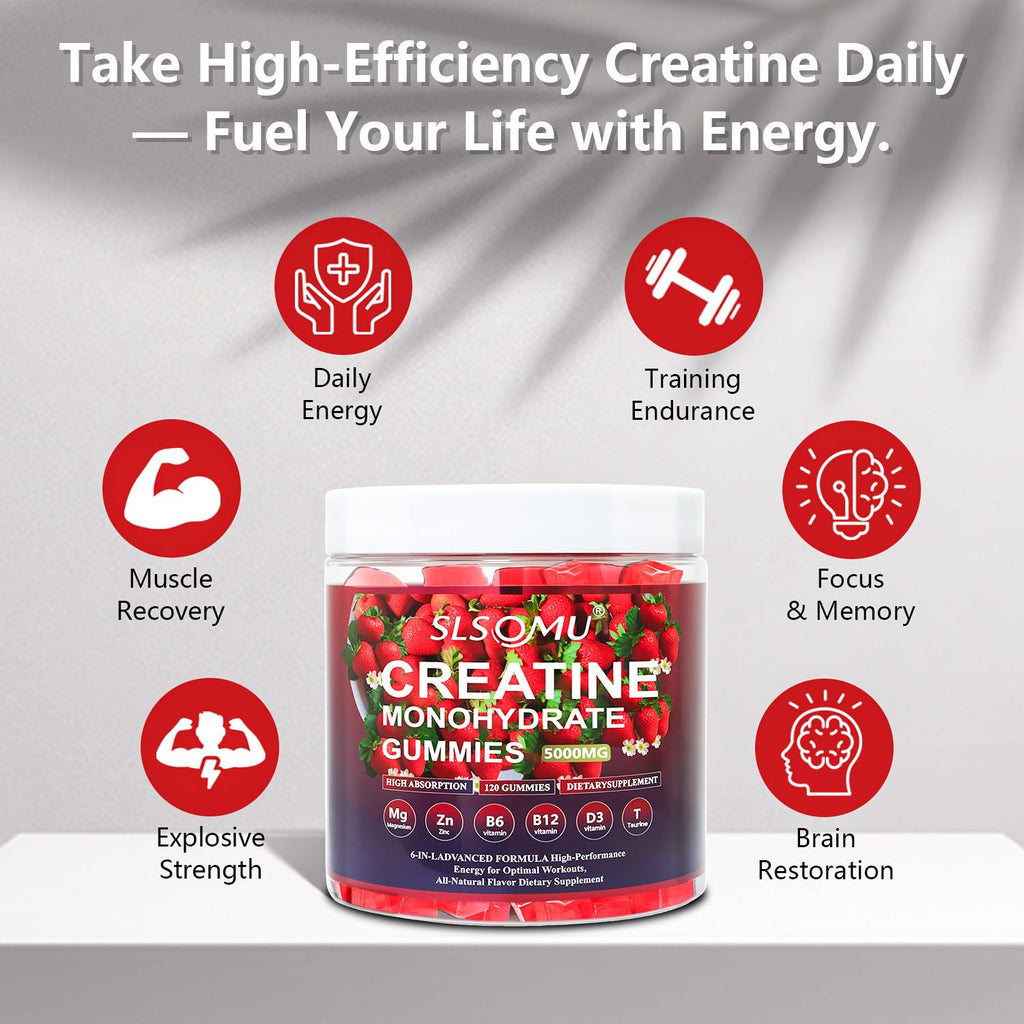 Slsomu Creatine Gummies for Women, 5000mg Pre-Workout Muscle Strength & Energy Support, 0 Sugar Creatine Gummy with L-Taurine, Zinc - FENGGESTORE20