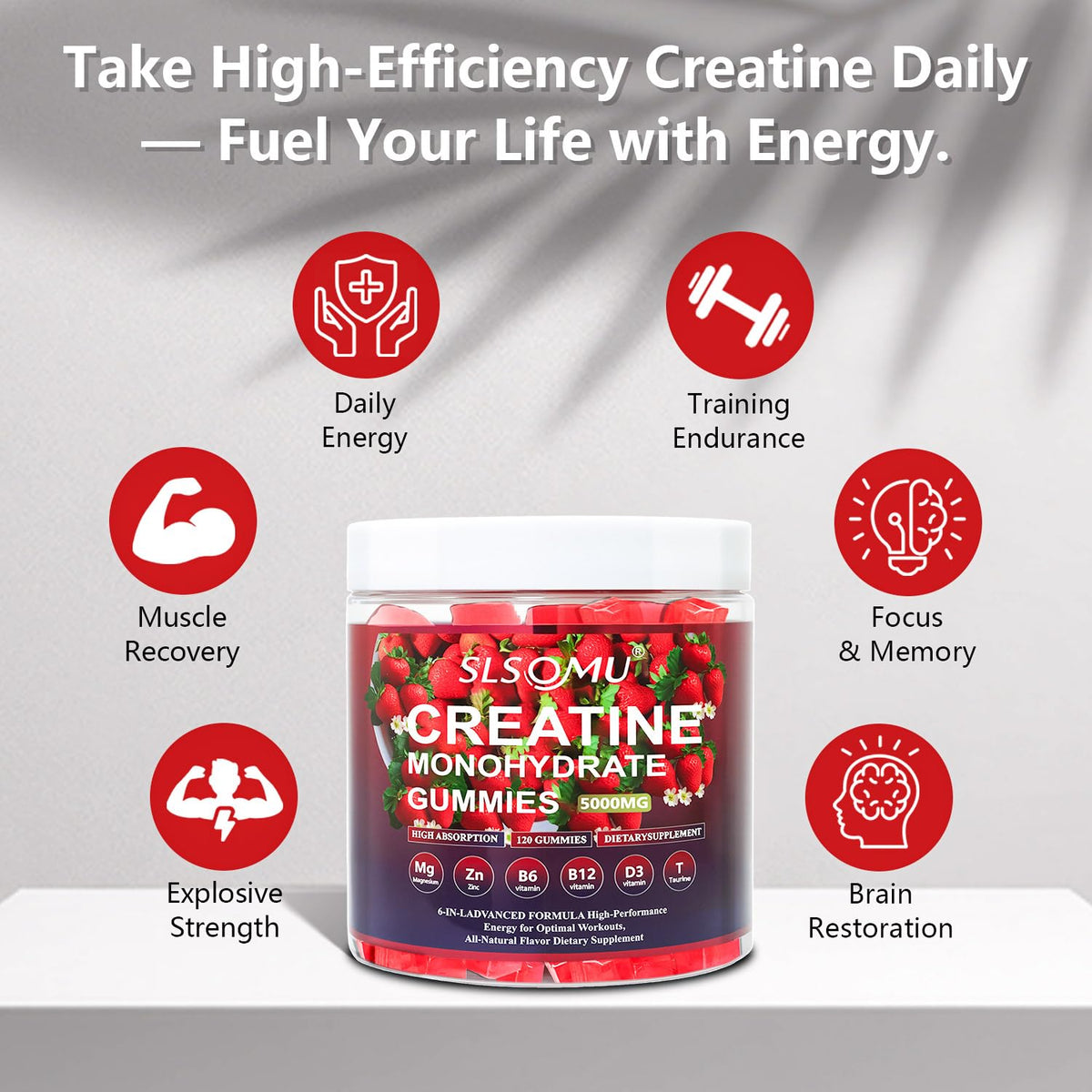 Slsomu Creatine Gummies for Women, 5000mg Pre-Workout Muscle Strength & Energy Support, 0 Sugar Creatine Gummy with L-Taurine, Zinc - FENGGESTORE20
