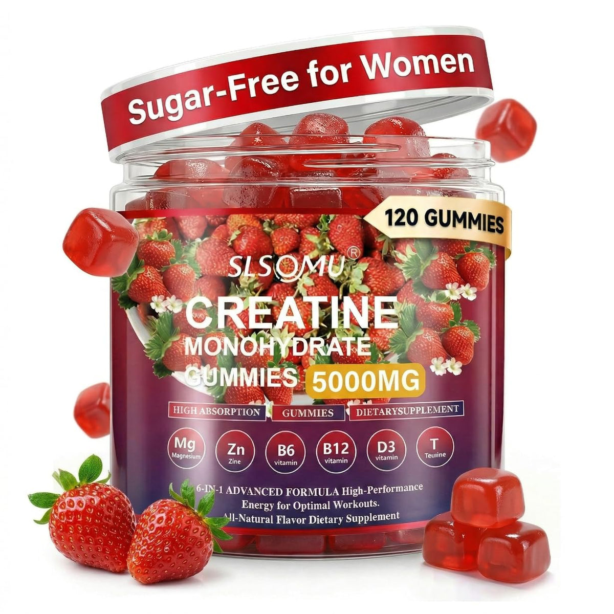Slsomu Creatine Gummies for Women, 5000mg Pre-Workout Muscle Strength & Energy Support, 0 Sugar Creatine Gummy with L-Taurine, Zinc - FENGGESTORE20