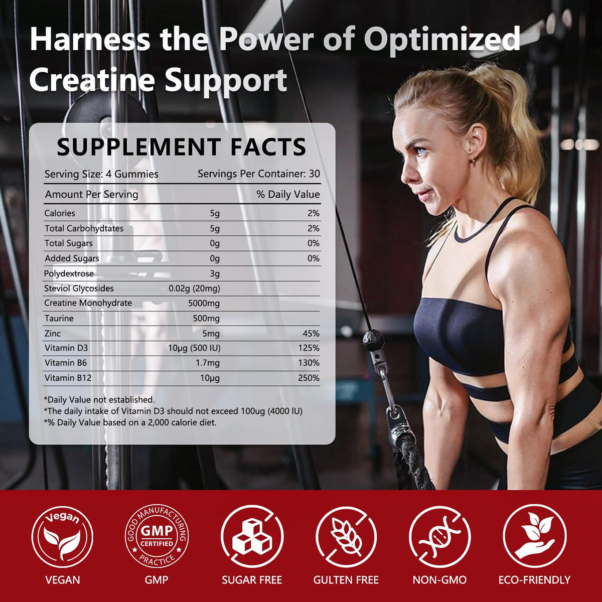Slsomu Creatine Gummies for Women, 5000mg Pre-Workout Muscle Strength & Energy Support, 0 Sugar Creatine Gummy with L-Taurine, Zinc - FENGGESTORE20
