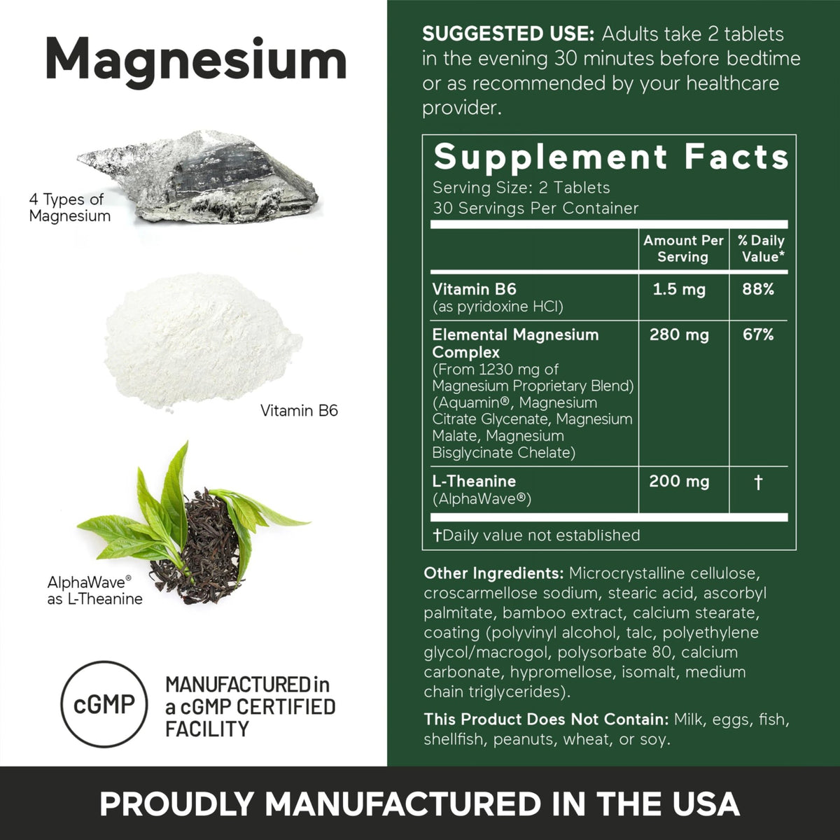 Smarter Nutrition Magnesium Complex - Chelated Magnesium Glycinate with Citrate, Malate and L-Theanine for Sleep, Muscle Relaxation and Stress Support - Non-GMO - 60 Tablets[30DaySupply] - FENGGESTORE20