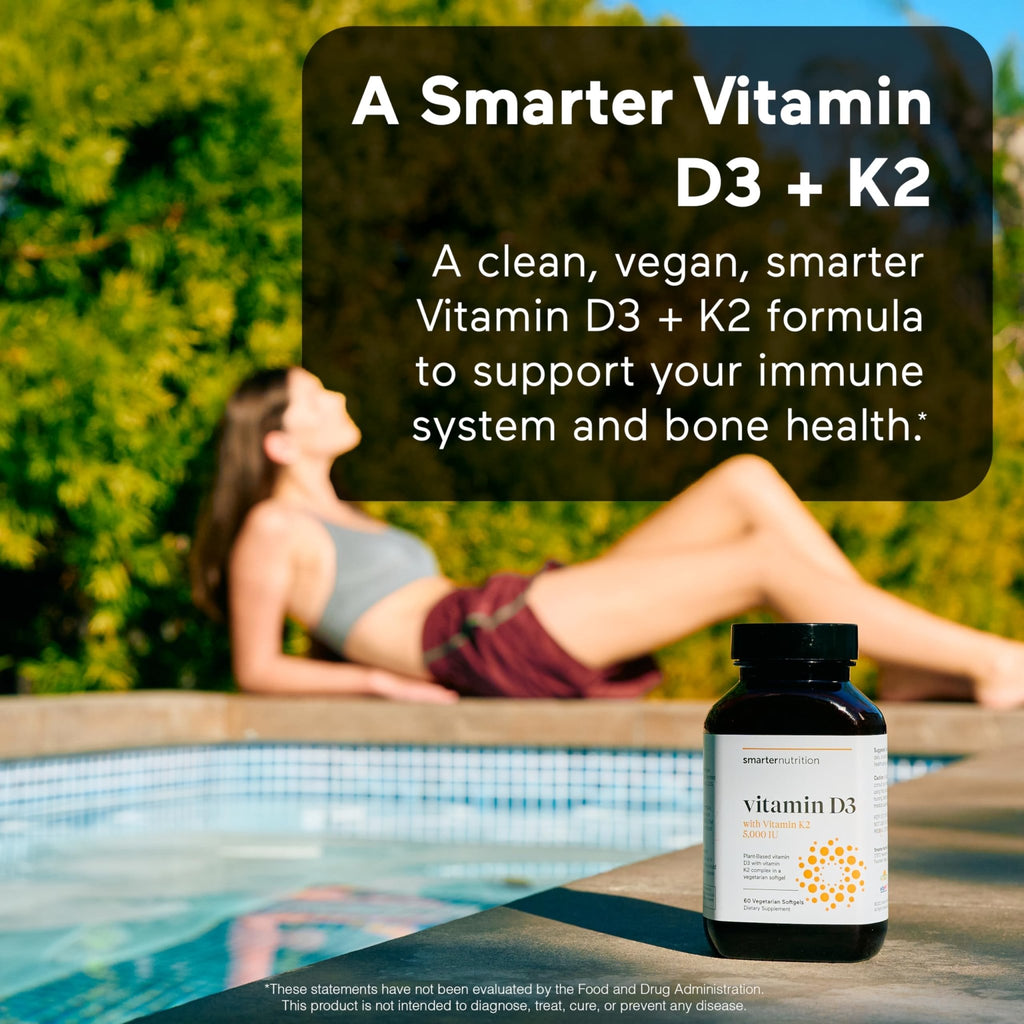 SMARTERNUTRITION Vegan Vitamin D3 5000 IU + Natural Vitamin K2 1100 mcg in Organic Coconut & Olive Oil - D3 K2 Supplement for Immune & Bone Support - 60 Softgels[30 Day Supply] - FENGGESTORE20