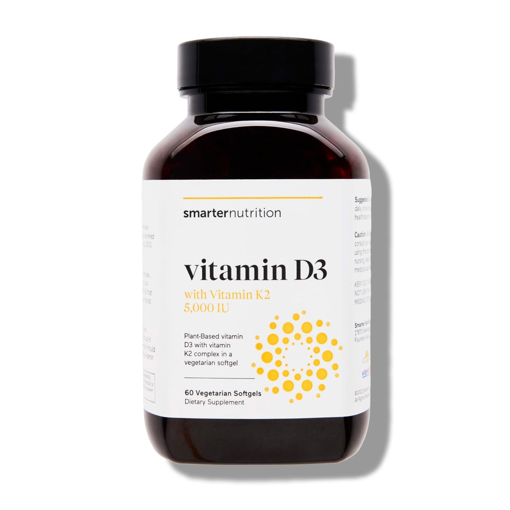 SMARTERNUTRITION Vegan Vitamin D3 5000 IU + Natural Vitamin K2 1100 mcg in Organic Coconut & Olive Oil - D3 K2 Supplement for Immune & Bone Support - 60 Softgels[30 Day Supply] - FENGGESTORE20