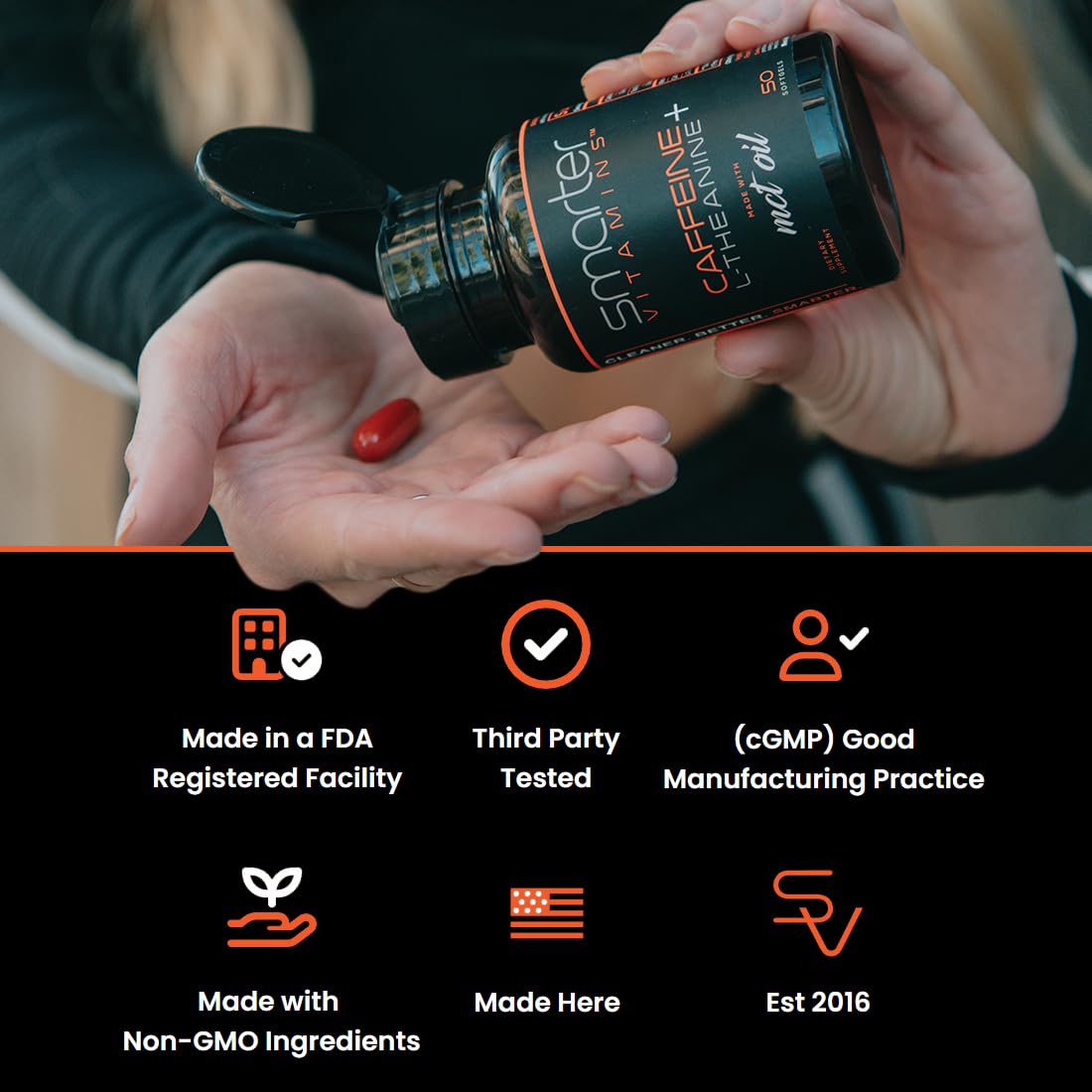 SmarterVitamins 200mg Caffeine Pills - MCT Oil from 100% Coconuts + 100mg L-Theanine, Energy and Focus - FENGGESTORE20