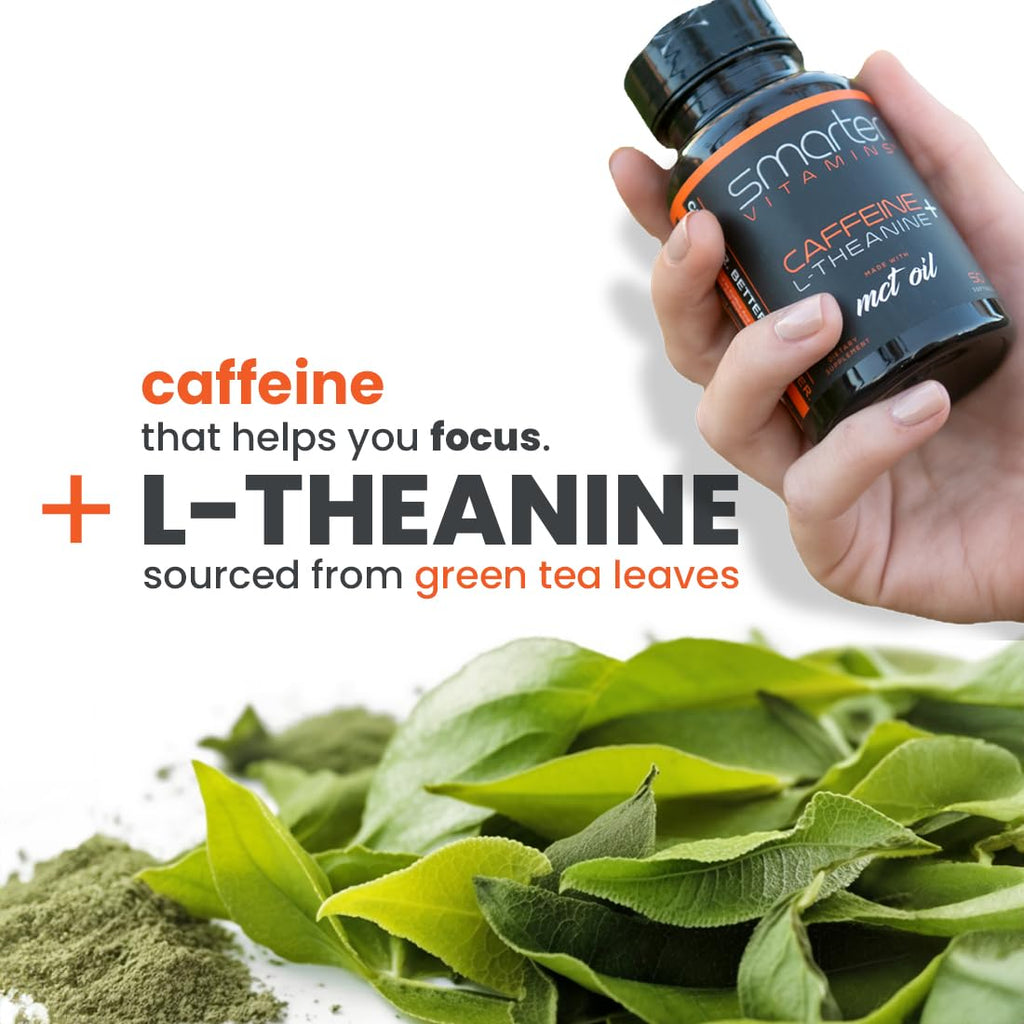 SmarterVitamins 200mg Caffeine Pills - MCT Oil from 100% Coconuts + 100mg L-Theanine, Energy and Focus - FENGGESTORE20