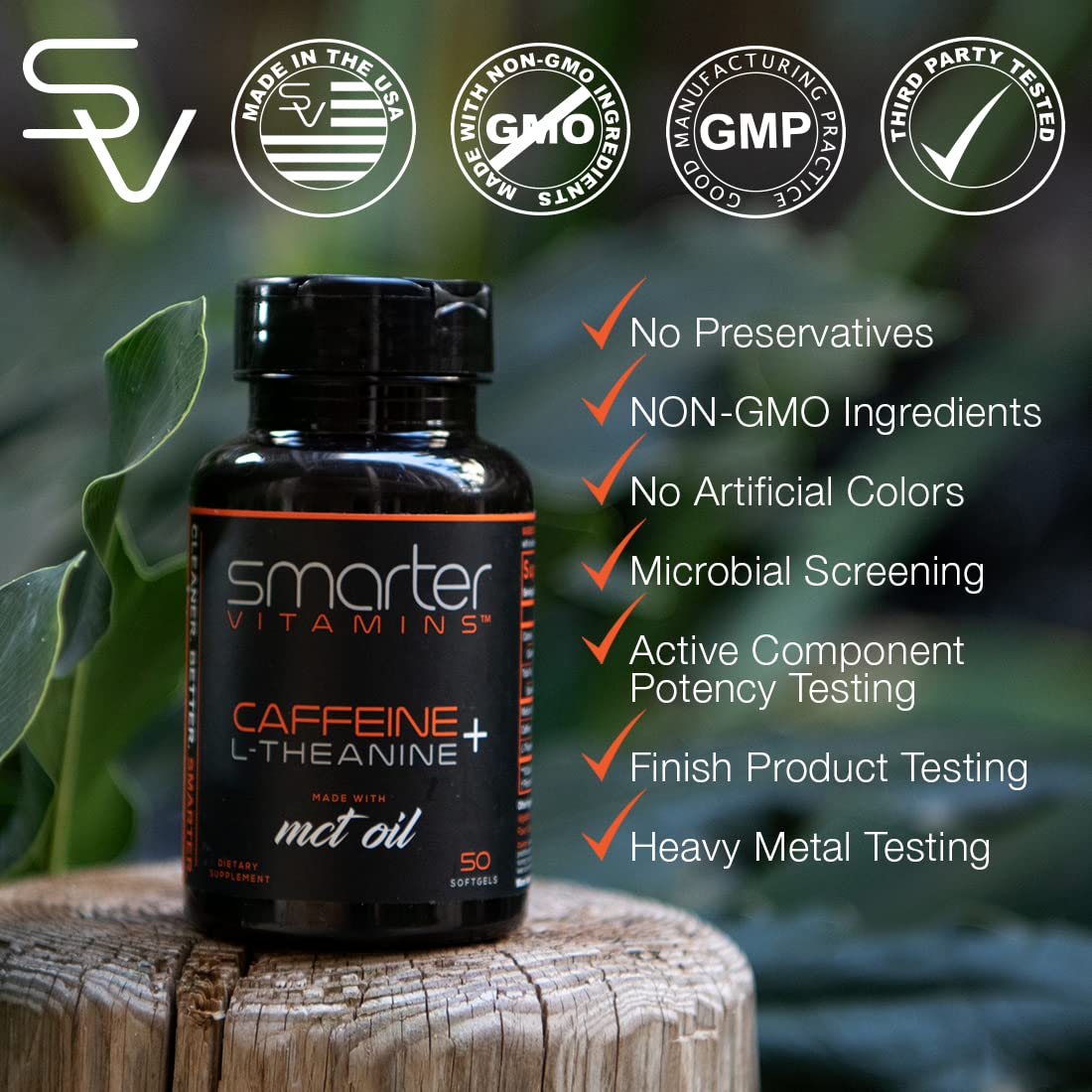 SmarterVitamins 200mg Caffeine Pills - MCT Oil from 100% Coconuts + 100mg L-Theanine, Energy and Focus - FENGGESTORE20