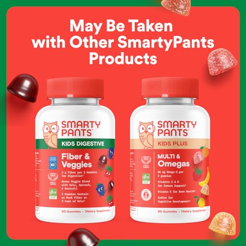 SmartyPants Kids Fiber & Veggies: Prebiotic Fiber Gummies for Kids, Fiber Supplement with Inulin, Organic Green Veggie Blend, Vegan, Gluten Free - FENGGESTORE20
