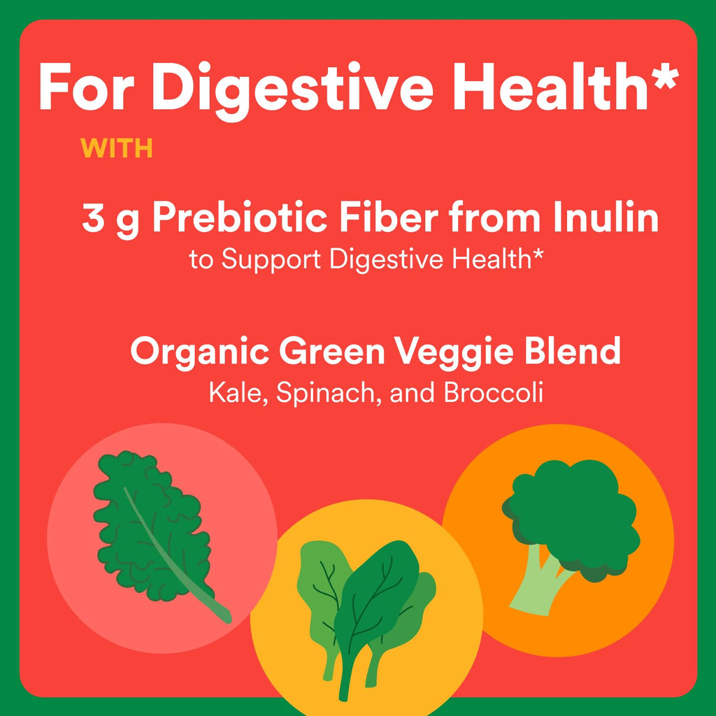 SmartyPants Kids Fiber & Veggies: Prebiotic Fiber Gummies for Kids, Fiber Supplement with Inulin, Organic Green Veggie Blend, Vegan, Gluten Free - FENGGESTORE20