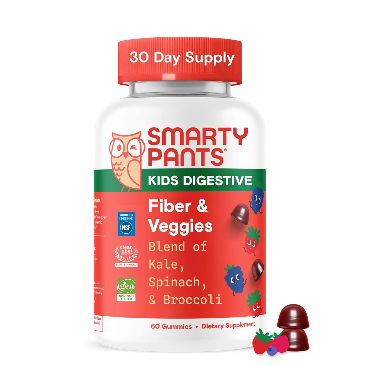 SmartyPants Kids Fiber & Veggies: Prebiotic Fiber Gummies for Kids, Fiber Supplement with Inulin, Organic Green Veggie Blend, Vegan, Gluten Free - FENGGESTORE20