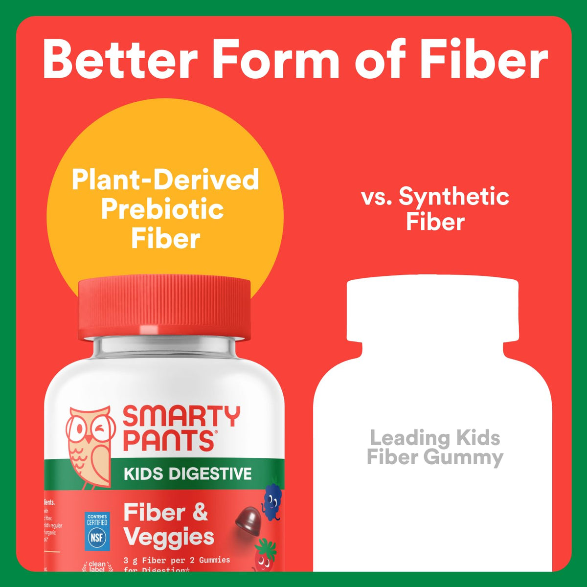SmartyPants Kids Fiber & Veggies: Prebiotic Fiber Gummies for Kids, Fiber Supplement with Inulin, Organic Green Veggie Blend, Vegan, Gluten Free - FENGGESTORE20