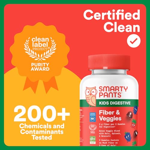 SmartyPants Kids Fiber & Veggies: Prebiotic Fiber Gummies for Kids, Fiber Supplement with Inulin, Organic Green Veggie Blend, Vegan, Gluten Free - FENGGESTORE20