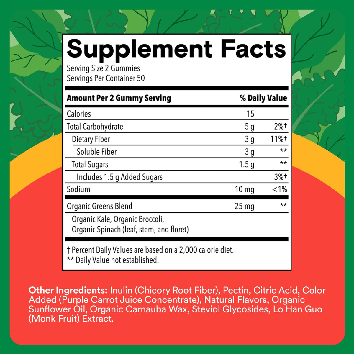 SmartyPants Kids Fiber & Veggies: Prebiotic Fiber Gummies for Kids, Fiber Supplement with Inulin, Organic Green Veggie Blend, Vegan, Gluten Free - FENGGESTORE20