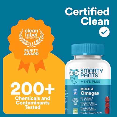 SmartyPants Men's Multivitamin Gummies with Omega 3 DHA/EPA, Methylfolate, Vitamin D3, C, B12, B6, A, K, Zinc - FENGGESTORE20