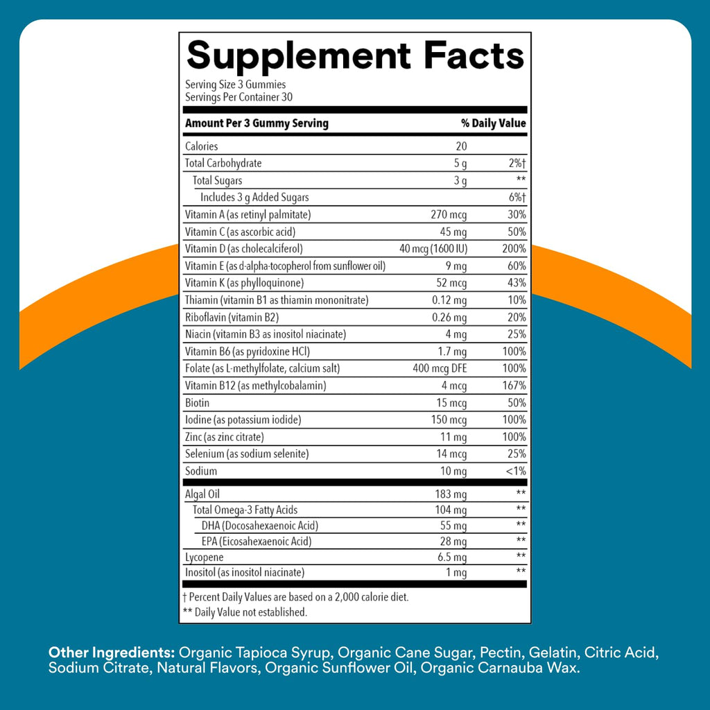 SmartyPants Men's Multivitamin Gummies with Omega 3 DHA/EPA, Methylfolate, Vitamin D3, C, B12, B6, A, K, Zinc - FENGGESTORE20
