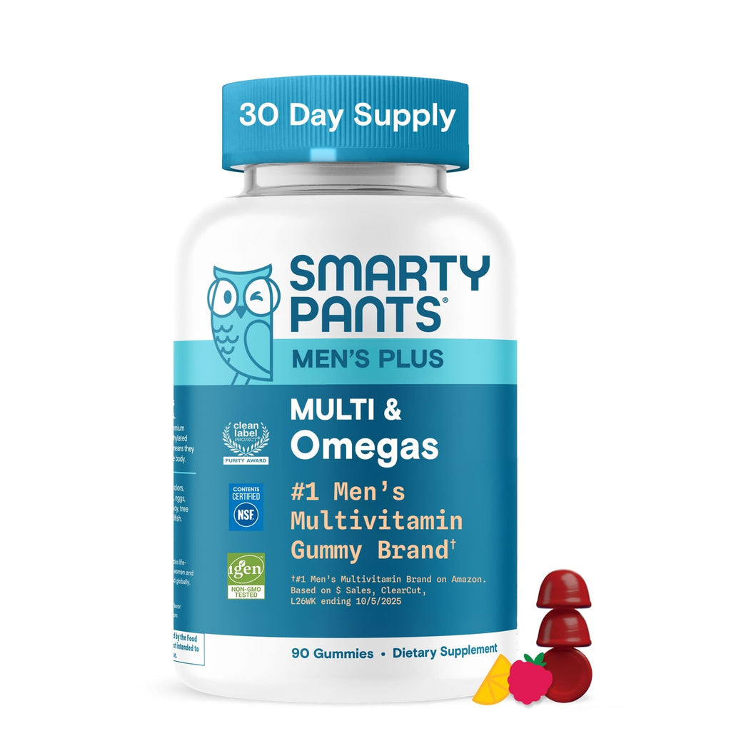 SmartyPants Men's Multivitamin Gummies with Omega 3 DHA/EPA, Methylfolate, Vitamin D3, C, B12, B6, A, K, Zinc - FENGGESTORE20
