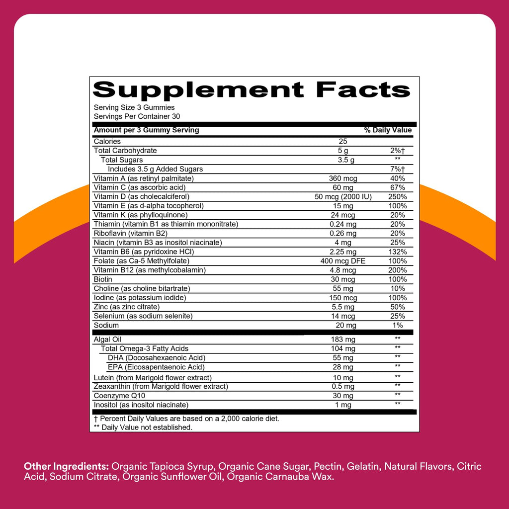 SmartyPants Multivitamin Gummy for Women 50 and Over, Omega 3 (DHA/EPA), Methylfolate, CoQ10, Vitamin D3, C, Vitamin B12, B6, A, K, Biotin - FENGGESTORE20