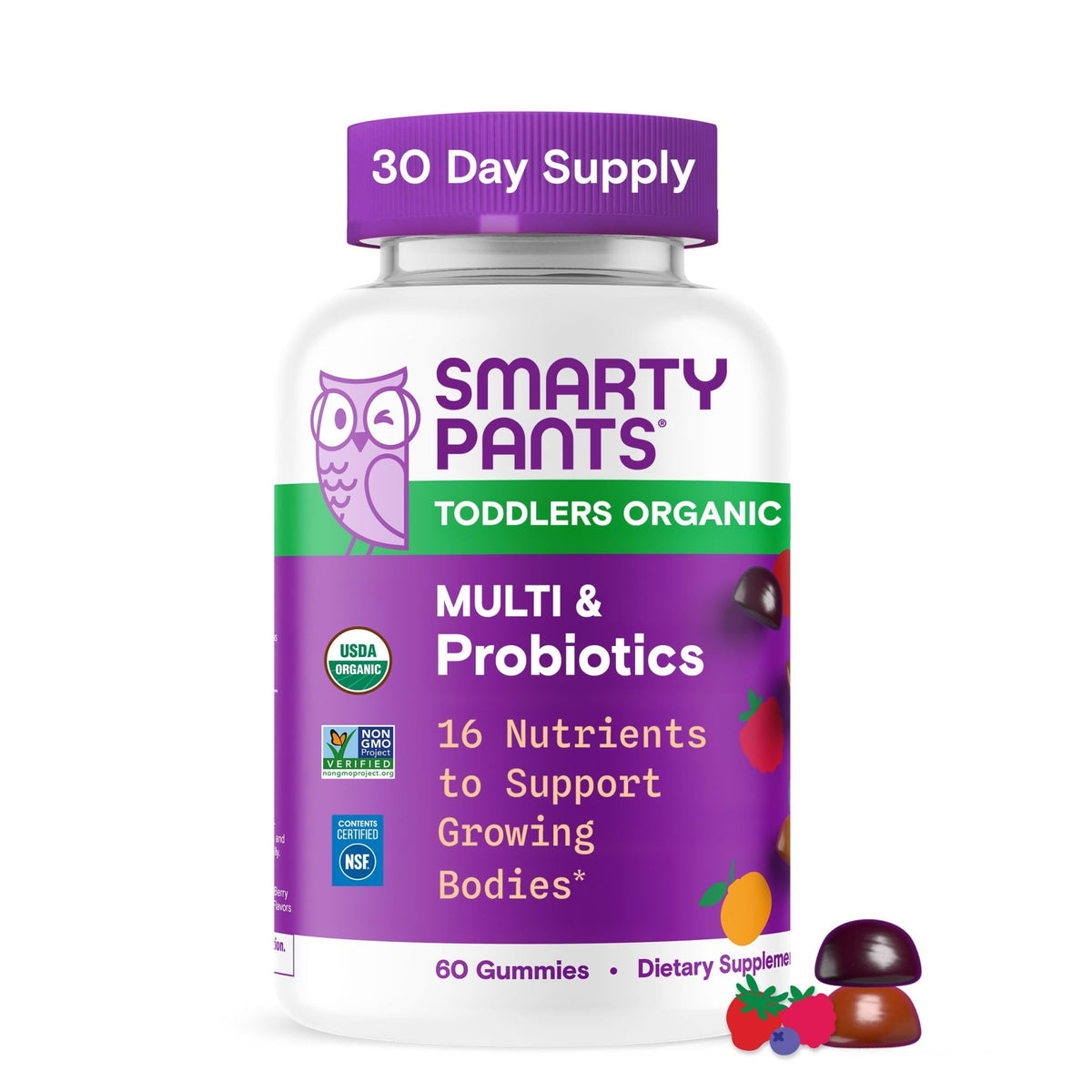 SmartyPants Organic Toddler Multivitamin Gummies: Probiotics, Omega 3 (ALA), Vitamin D3, C, Vitamin B12, B6, A, K & Zinc, Beta Carotene, Gluten Free - FENGGESTORE20