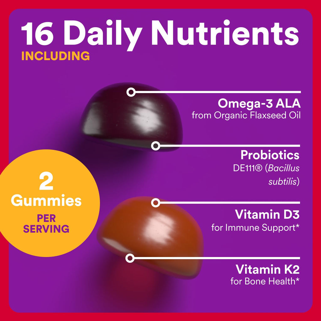 SmartyPants Organic Toddler Multivitamin Gummies: Probiotics, Omega 3 (ALA), Vitamin D3, C, Vitamin B12, B6, A, K & Zinc, Beta Carotene, Gluten Free - FENGGESTORE20