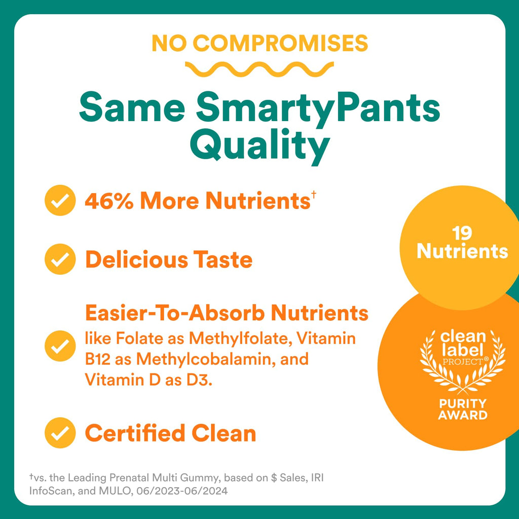 SmartyPants Prenatal Multivitamin Gummies with Omega 3 DHA/EPA, Methylfolate, Biotin, Vitamins D3, C, B12, B6, A, K, and Zinc, Gluten Free, Clean Label - FENGGESTORE20