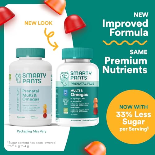 SmartyPants Prenatal Multivitamin Gummies with Omega 3 DHA/EPA, Methylfolate, Biotin, Vitamins D3, C, B12, B6, A, K, and Zinc, Gluten Free, Clean Label - FENGGESTORE20