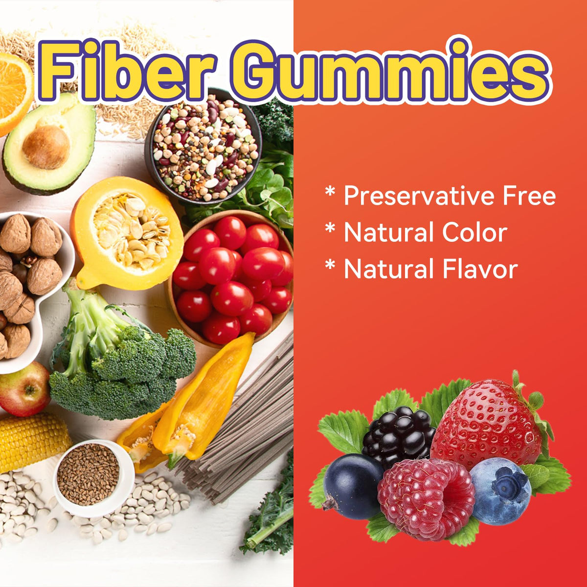 SmildeHeal Fiber Gummies, Dietary Fiber, for Women and Men, Gut Health Support, Non-GMOs, Non-Gluten, Vegan, Mixed Berry - FENGGESTORE20