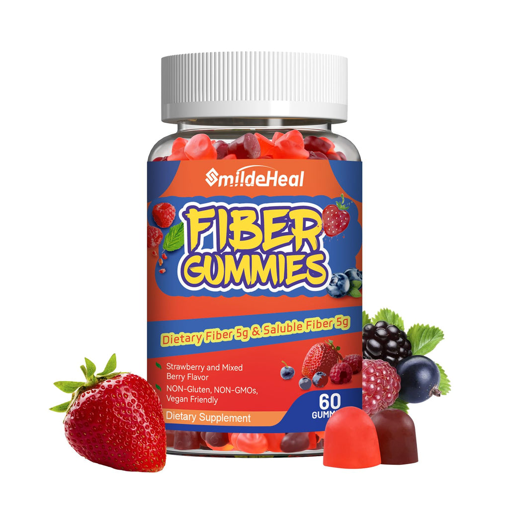 SmildeHeal Fiber Gummies, Dietary Fiber, for Women and Men, Gut Health Support, Non-GMOs, Non-Gluten, Vegan, Mixed Berry and Strawberry Flavor, 60 Count Gummies - FENGGESTORE20