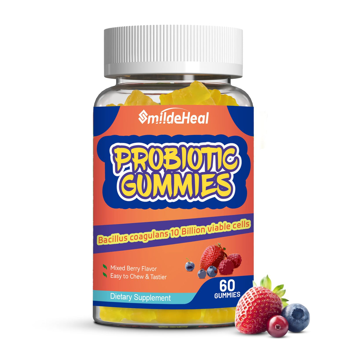 SmildeHeal Probiotic Gummies for Digestive Health - 10 Billion CFU Bacillus Coagulans - Vegan & Non-GMO - Immune & Digestive Support for Men & Women - FENGGESTORE20
