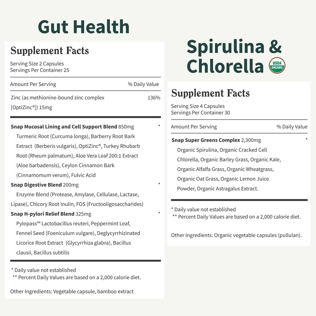 Snap Supplements Gut Health Lipase Supplement & Organic Spirulina Chlorella Bundle–Probiotic + Greens–Supports Digestion, Detox, Energy & Immune Health, 50 - FENGGESTORE20