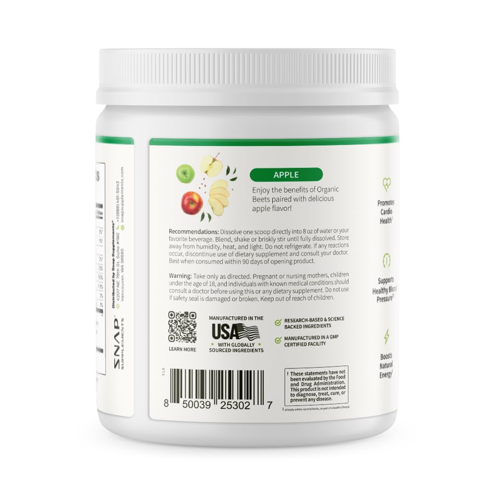 Snap Supplements Organic Beet Root Powder Nitric Oxide Supplement for Men & Women, Red Spinach & Pomegranate, Supports Healthy Energy & Blood Pressure Already - FENGGESTORE20