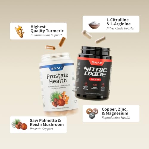Snap Supplements Prostate Health & Nitric Oxide Supplement Bundle for Men, 90 + 60 Vegetarian Capsules (1 Month Supply) - FENGGESTORE20