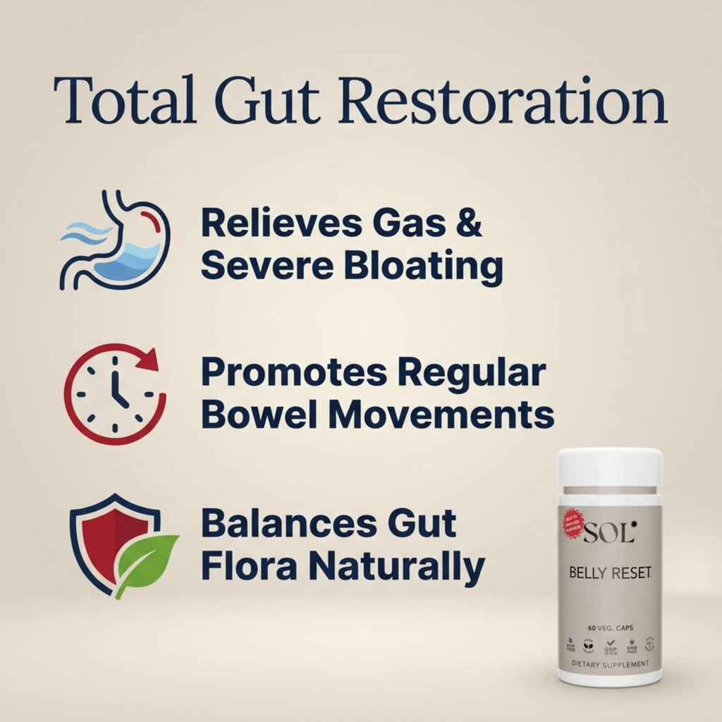Sol Nutrition Complete Belly Reset - Gut Cleanse Detox for Men & Women - 60 Easy to Swallow Capsules - Herbal, Vegan & Gluten Free Gut Reset - FENGGESTORE20