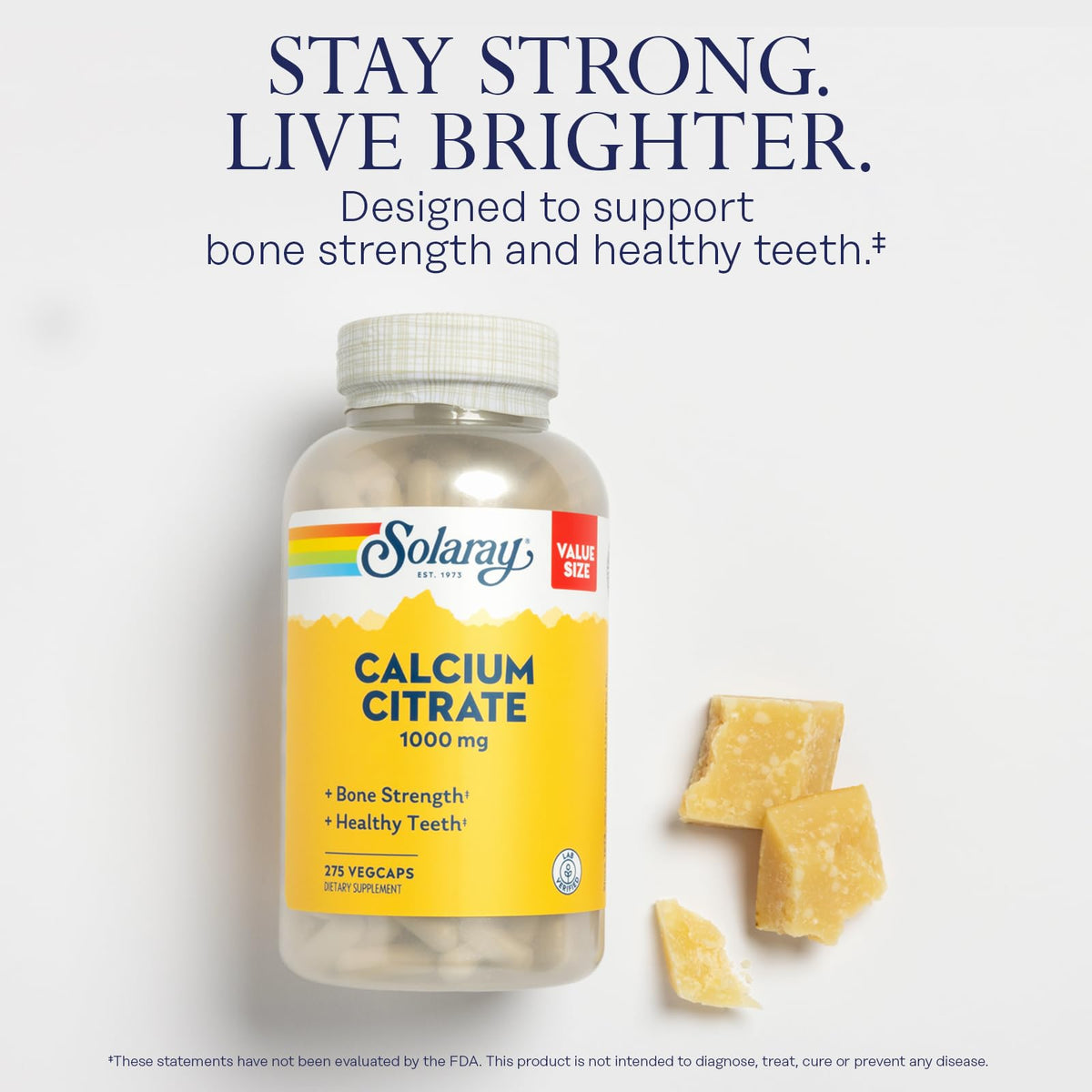 Solaray Calcium Citrate 1000mg - Chelated Calcium Supplement - Supports Bone Strength and Healthy Teeth - Easy to Digest - FENGGESTORE20