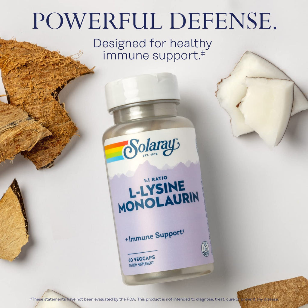 SOLARAY L-Lysine Monolaurin Immune Support Supplement, 1:1 Ratio for Immune System Function, 500 mg Each, 60-Day Money Back Guarantee - FENGGESTORE20