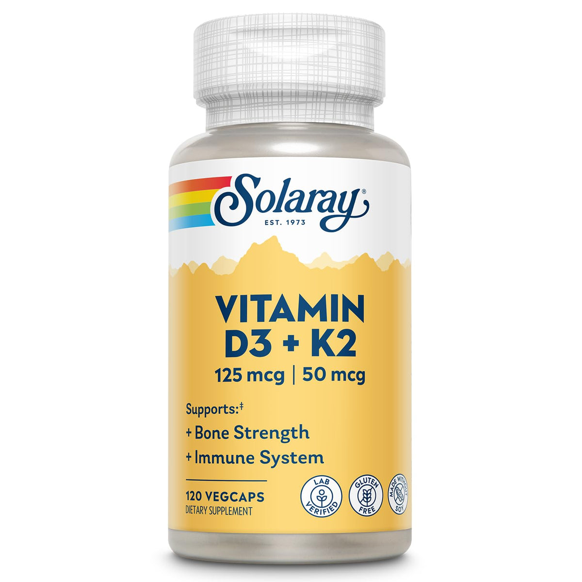 SOLARAY Vitamin D3 K2 - Bone Health and Immune Support Supplement - With 5000 IU Vitamin D as Vit D3 and 50 mcg Vitamin K2 as Menoquinone MK7, Made Without Soy - FENGGESTORE20