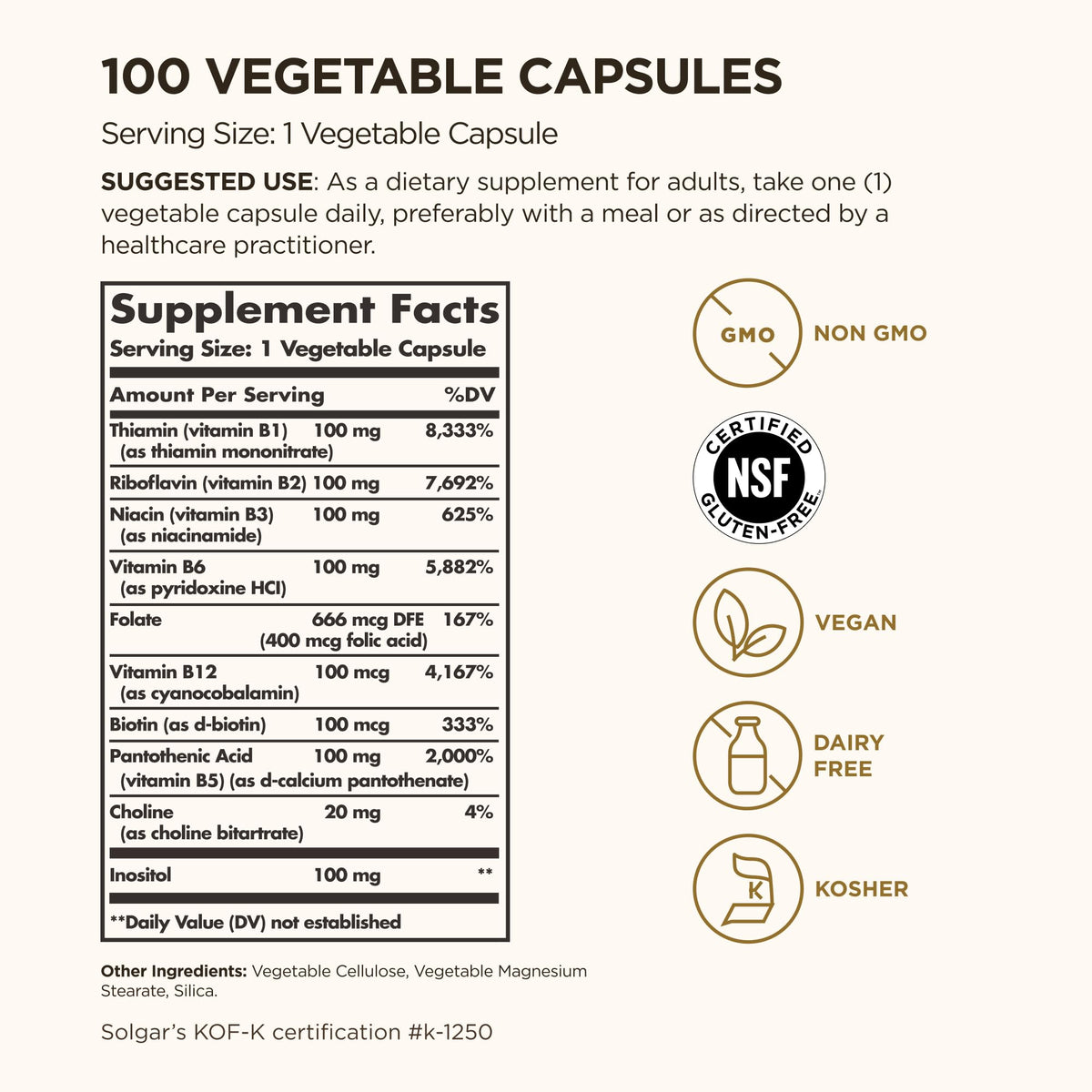 Solgar B-Complex "100", 100 Vegetable Capsules - Nervous System Support - Supports Energy Metabolism - Non-GMO, Vegan, Gluten Free, - FENGGESTORE20