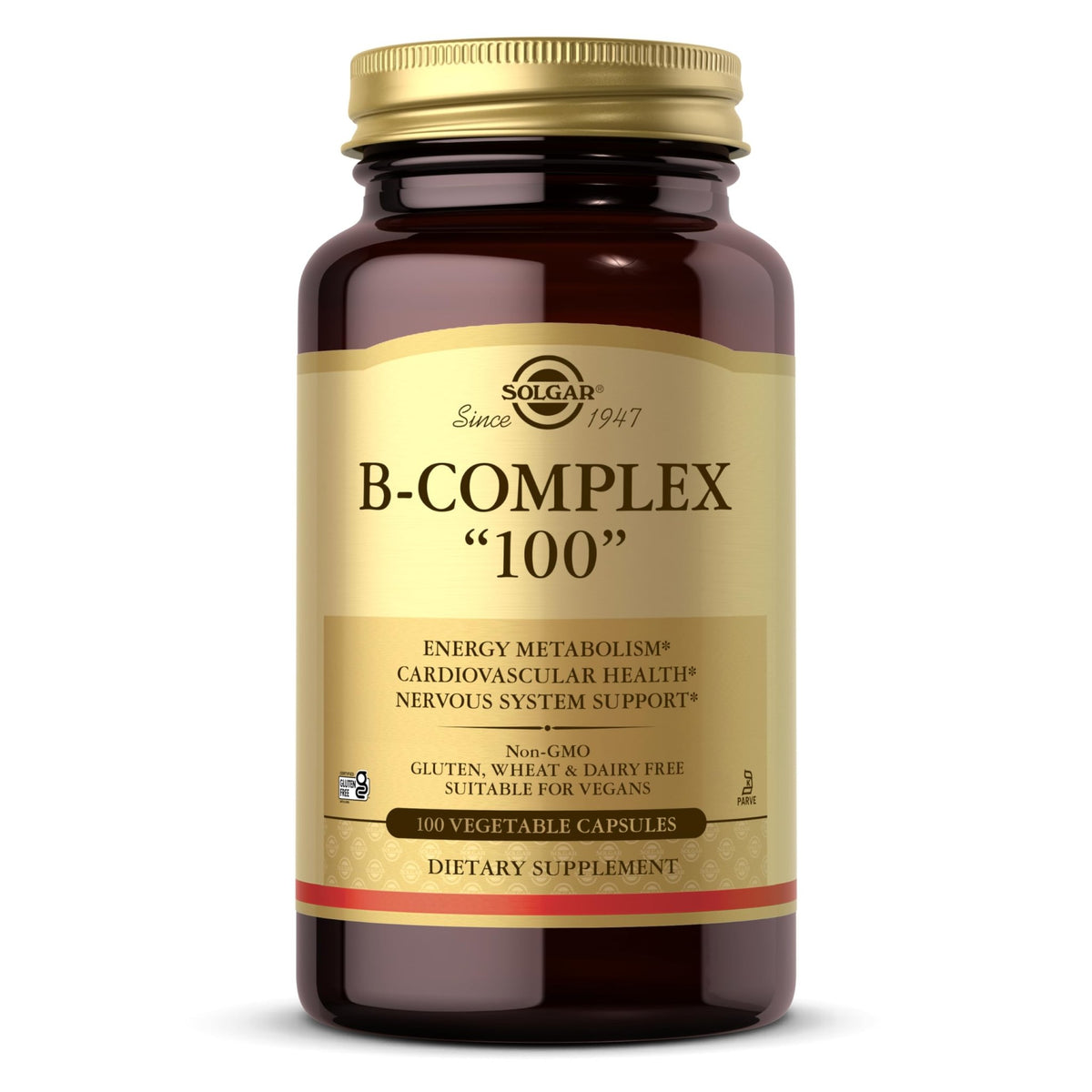 Solgar B-Complex "100", 100 Vegetable Capsules - Nervous System Support - Supports Energy Metabolism - Non-GMO, Vegan, Gluten Free, - FENGGESTORE20