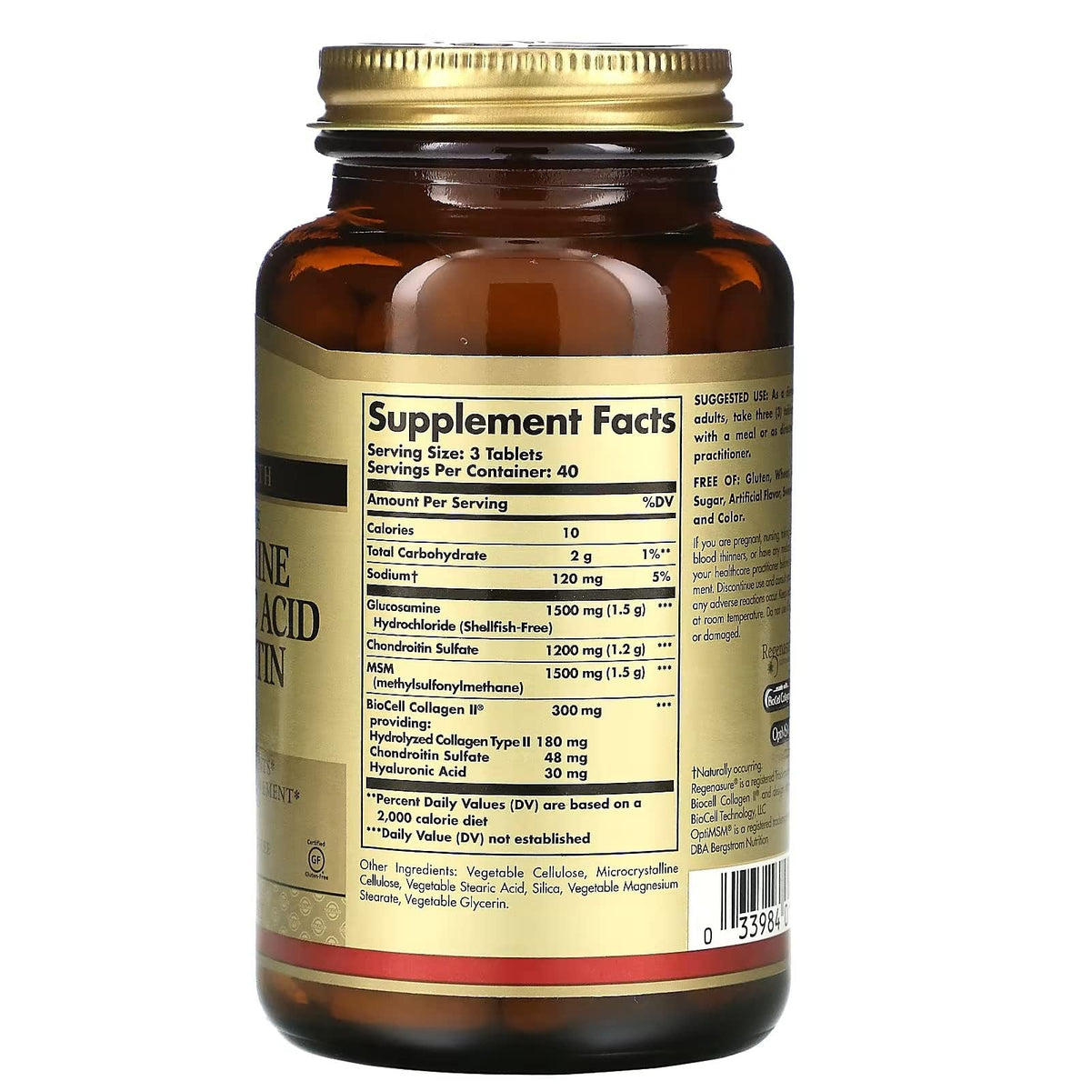 Solgar Glucosamine Hyaluronic Acid Chondroitin MSM, 120 Tablets - Supports Healthy Joints - Supports Range of Motion & Flexibility - Extra Strength, Shellfish Free - FENGGESTORE20