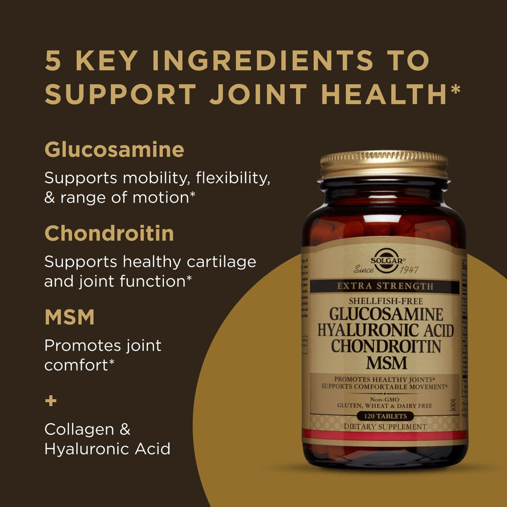Solgar Glucosamine Hyaluronic Acid Chondroitin MSM, 120 Tablets - Supports Healthy Joints - Supports Range of Motion & Flexibility - Extra Strength, Shellfish Free - FENGGESTORE20