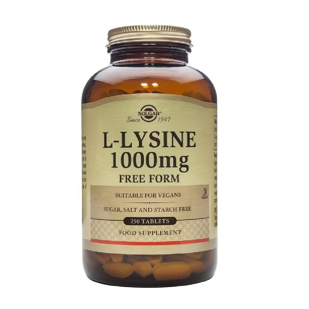 Solgar L-Lysine 1000 mg, 250 Tablets - Enhanced Absorption and Assimilation - Promotes Integrity of Skin and Lips - Collagen Support - Amino Acids - FENGGESTORE20